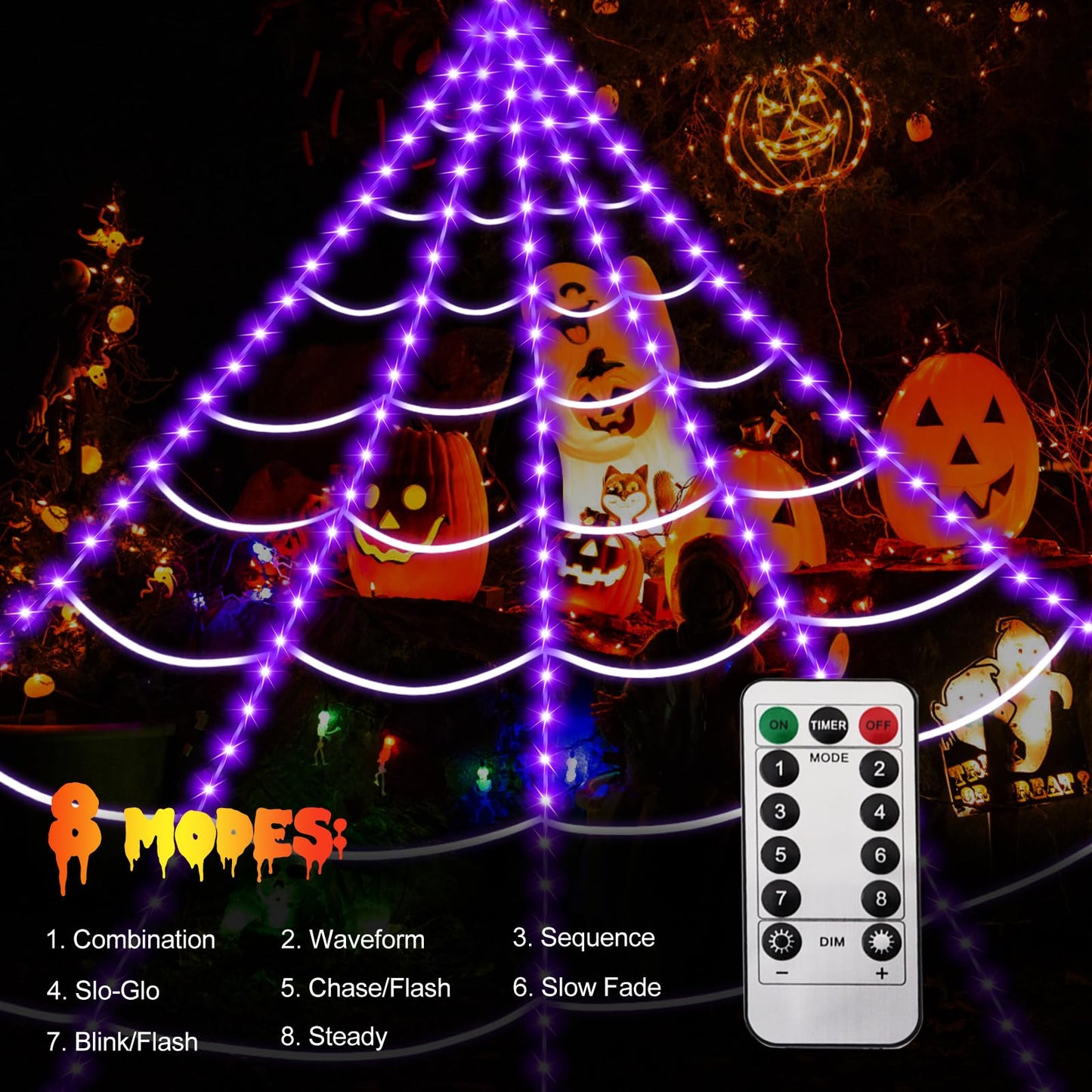 Eossth Spider Webs Halloween Decorations,16.4Ft 8Modes Super Bright 250LED Halloween Lights with Remote Control,49'' Giant Glowing Super-Realistic Spider,Halloween Decorations for Yard,Outside
