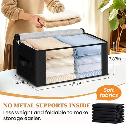 Fab totes 35L Closet Organizers and Storage, Foldable Under Bed Storage Containers, Storage bags for Organizing Bedroom, Closet, Clothing,Organization with Handle (6 Pack,Black)