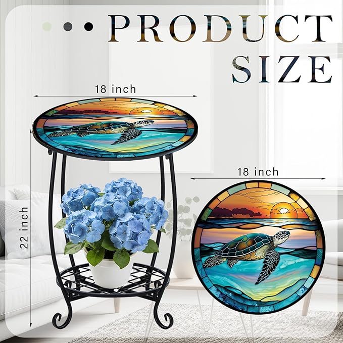 Cinnvoice Outdoor Side Table Round Small Mosaic Patio Accent Indoor End Plant