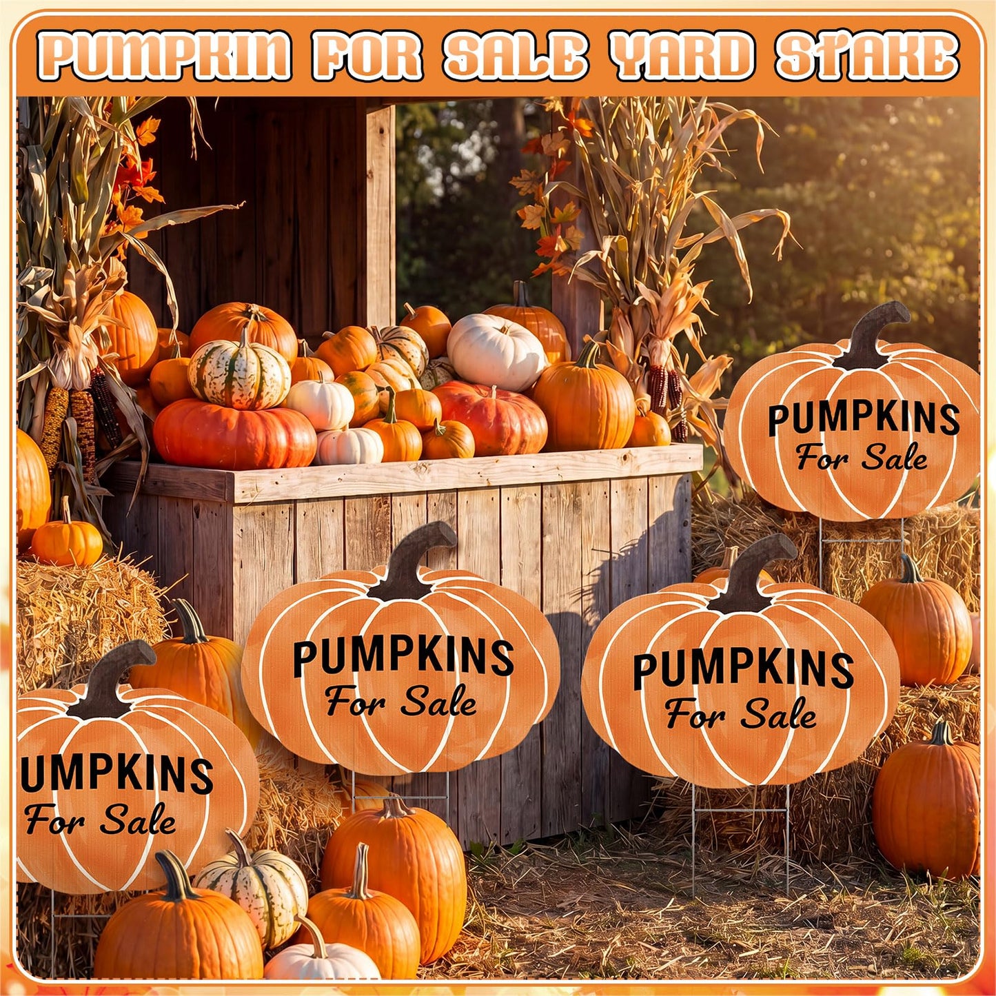 Otoolling 4 Pcs Pumpkins for Sale Yard Sign with Stakes Fall Thanksgiving Garden Patch Signs 15.7 x 13 Inch Fall Pumpkin Weatherproof Decorative for Outdoor Yard Garden Lawn