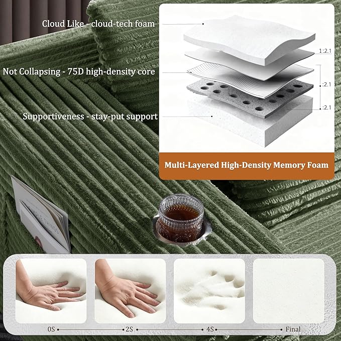 138" Cloud Sectional Couch, Comfort U Shaped Boneless Couch