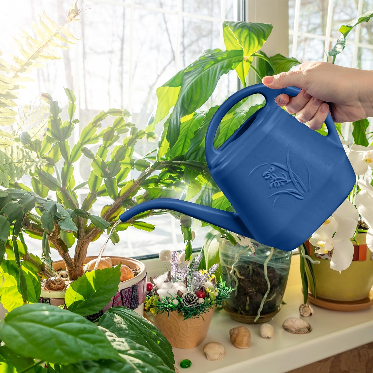TTAOE GN Grip Watering Can - for Home Plant Garden - 1 Gallon - Navy Blue