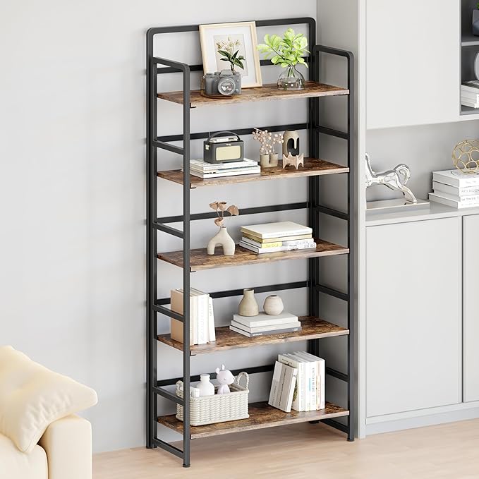 No Assembly Folding Bookshelf, 5 Tiers Collapsible Book Shelf