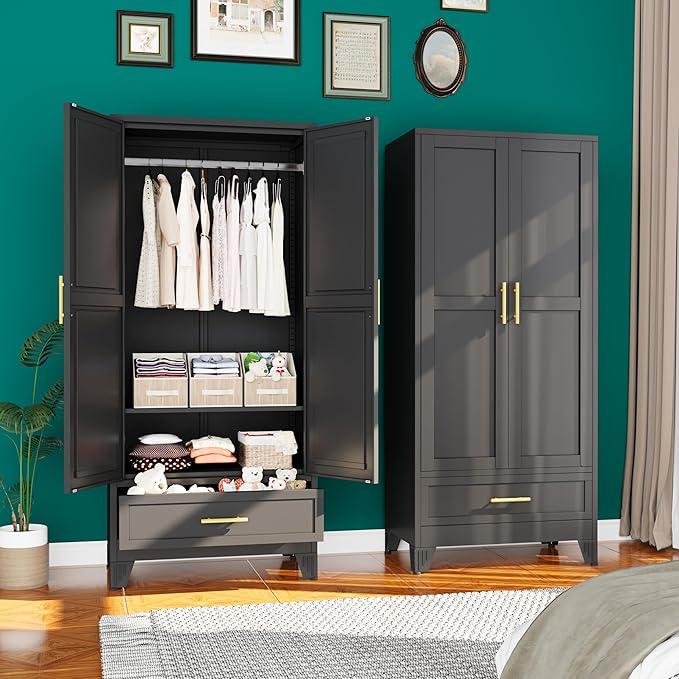 71"H Metal Tall Armoire Wardrobe Closet