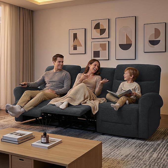 MCombo 87.8" Wall Hugger Power Reclining Sofa, 3-Seat Triple Recliner Couch