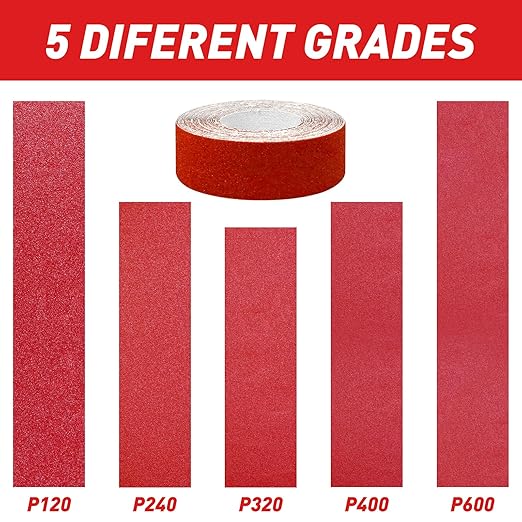 Emery Cloth Roll, 5 Grits 1'' x 19.7' Sandpaper Roll 120 240 320 400 600 Emery