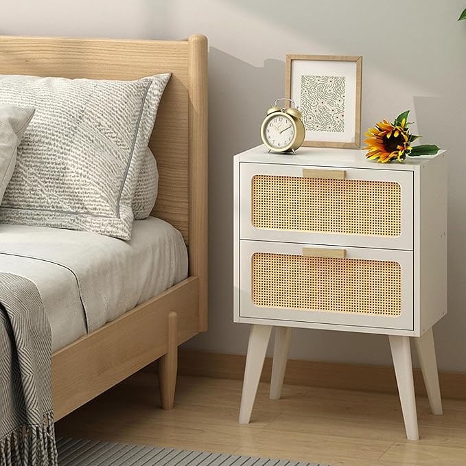 YAUKOMEL White Nightstand, Wood End Table, Side Table
