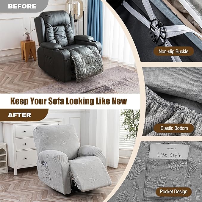 Gennia Recliner Chair Covers 3 Pieces, Waterproof Jacquard Reclining Chair Cover