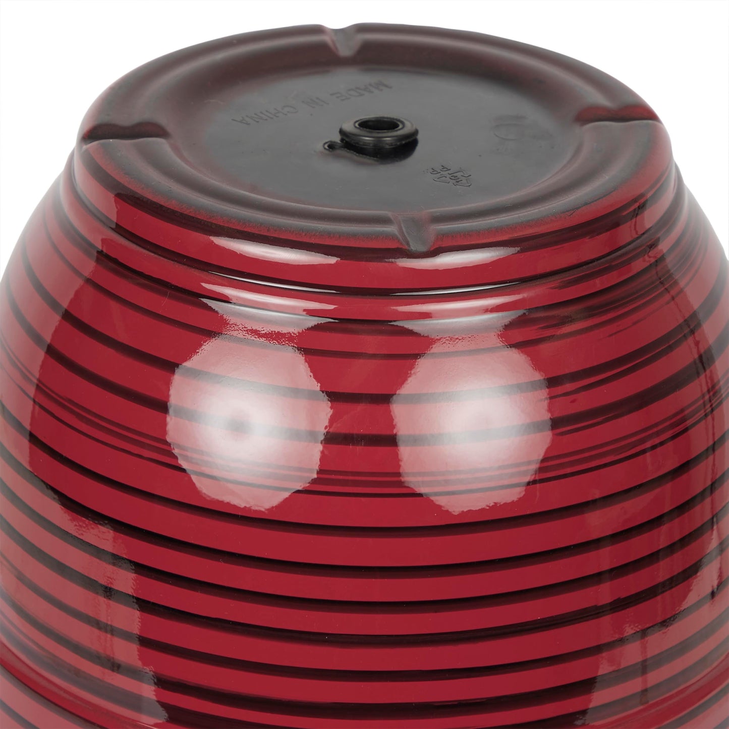 Alpine Corporation TWM120RD Indoor/Outdoor 13" Round Striped Planter, Glossy Planter with Drainage Hole and Plug, Red