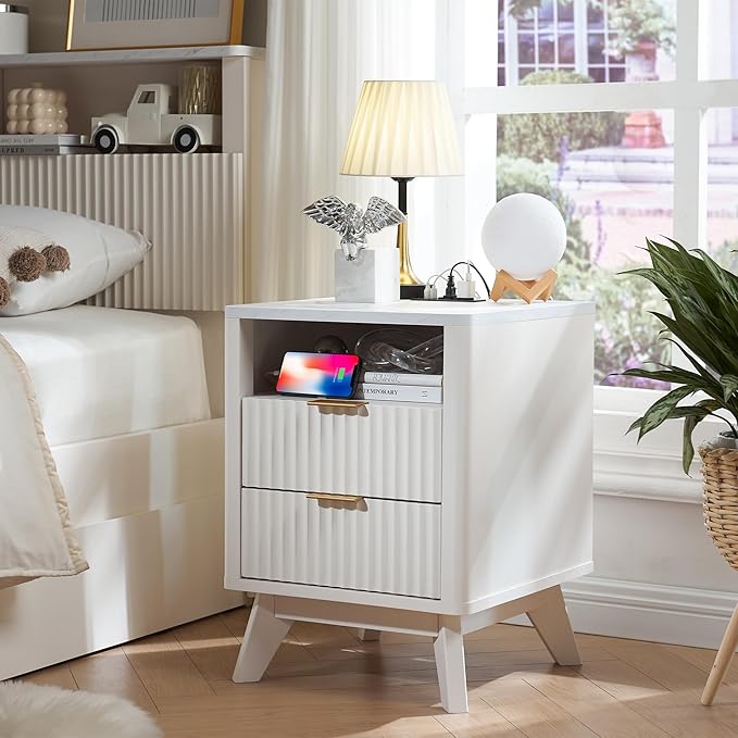 T4TREAM Fluted Nightstand Set of 2