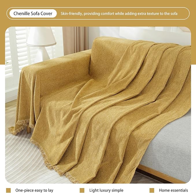 DREAMINGO Modern Minimalism Mustard Yellow Couch Cover Sectional Sofa Covers