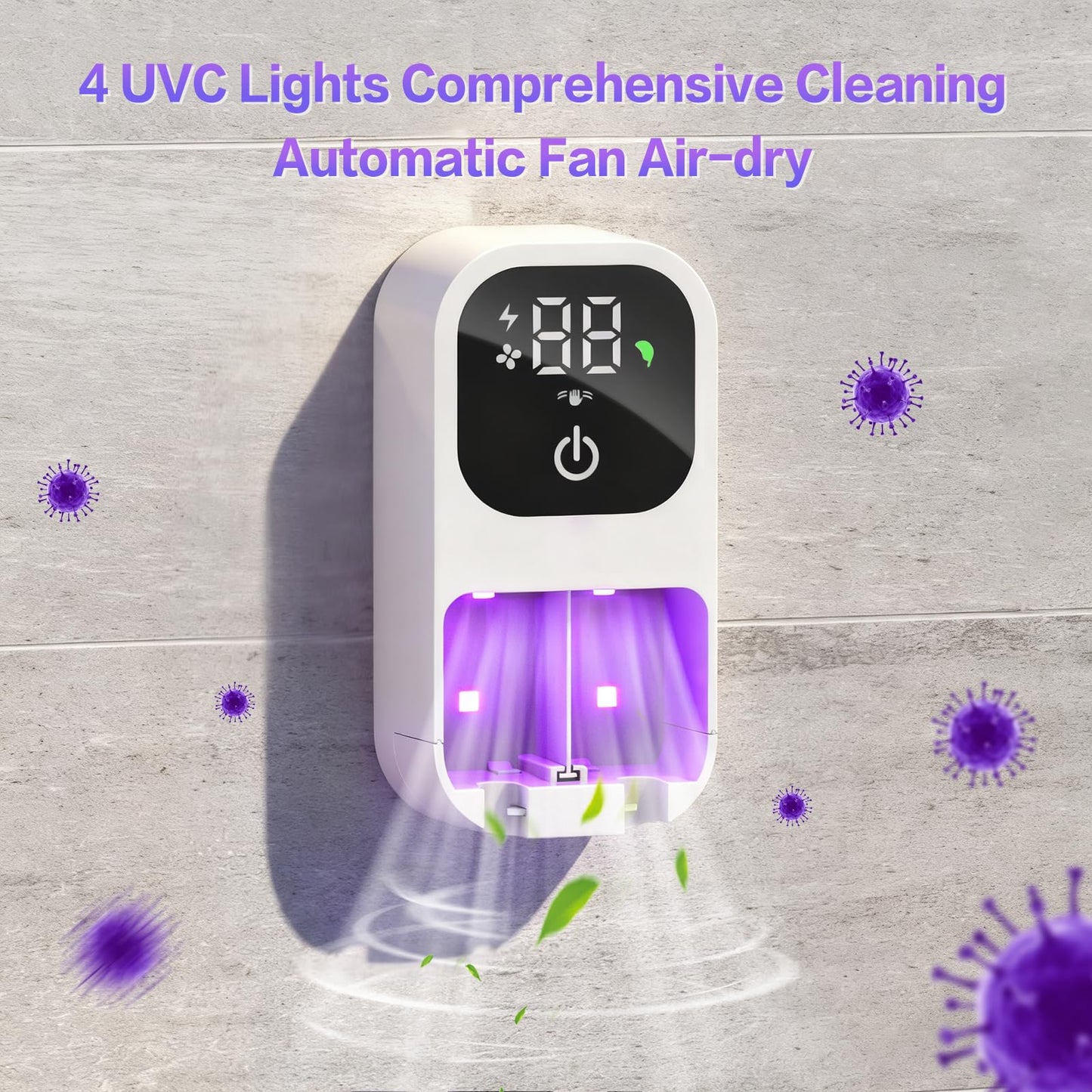 Toothbrush Sanitizer, Wall Mounted Toothbrush Holder & Toothbrush Cleaner, 4UVC Lights Cleaning, 2300mAh High-Capacity Battery, Auto-inductive Cover, Rechargeable Toothbrush Holders for Bathrooms, RV