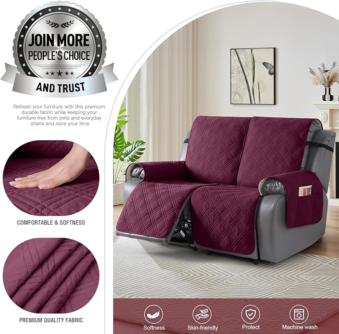 TAOCOCO 100% Waterproof Recliner Loveseat Cover Non Slip Couch Cover