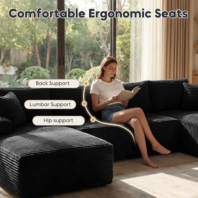 125 Inch Modular Sectional Sofa, Cloud Couch Oversized U Shaped Corduroy Sofa