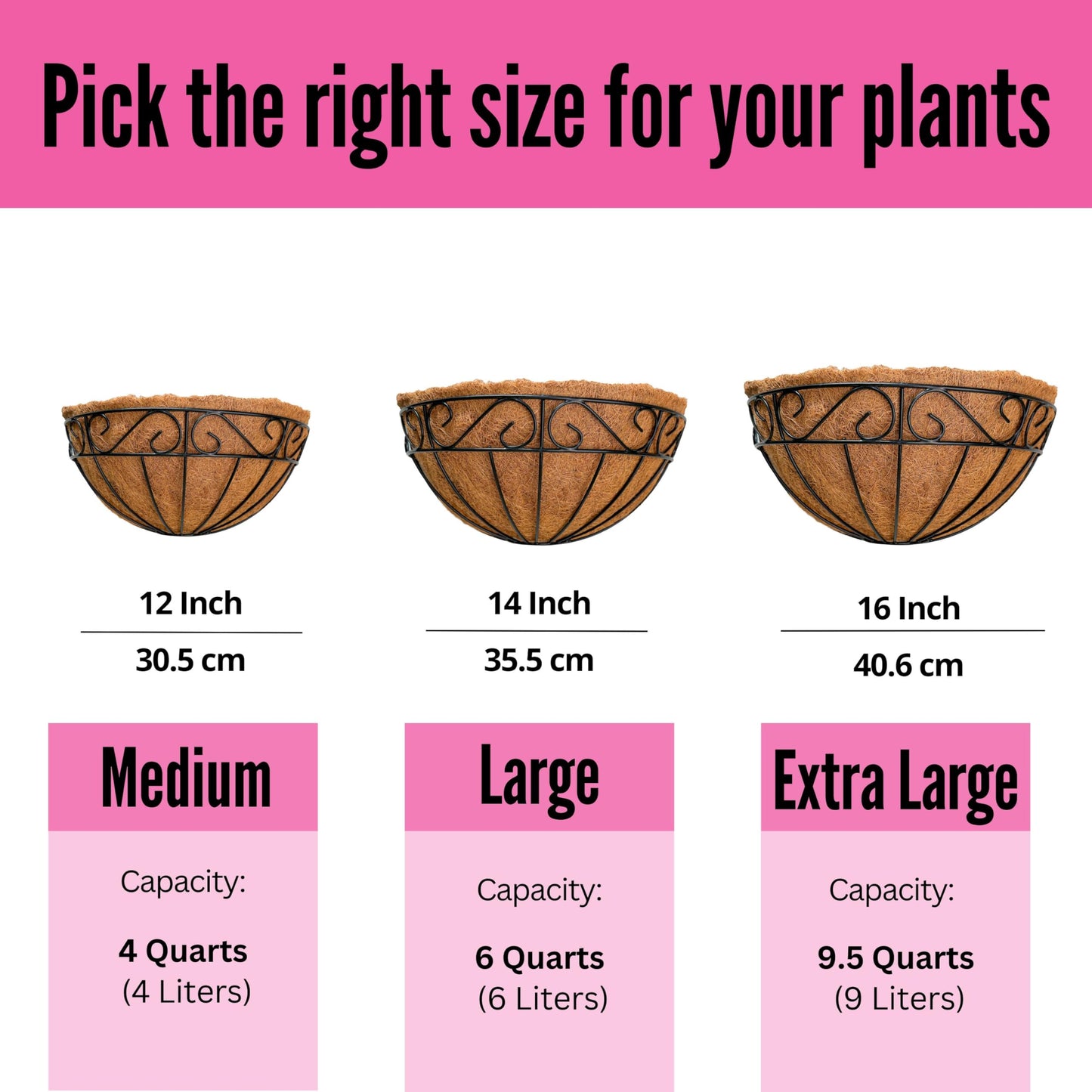 LaLaGreen Wall Hanging Planters, 4 Pack, 12 Inch Balcony Flower Baskets with Coco Liner Outside, Outdoor Vertical Garden, Fence Pots Holder Half Round Semi Circle Rail Railing Deck Porch Balcony Patio