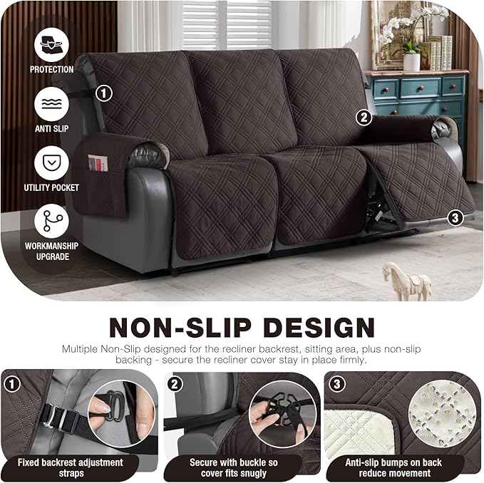 TAOCOCO 100% Waterproof Recliner Sofa Covers 3 Seater, Split Couch Covers