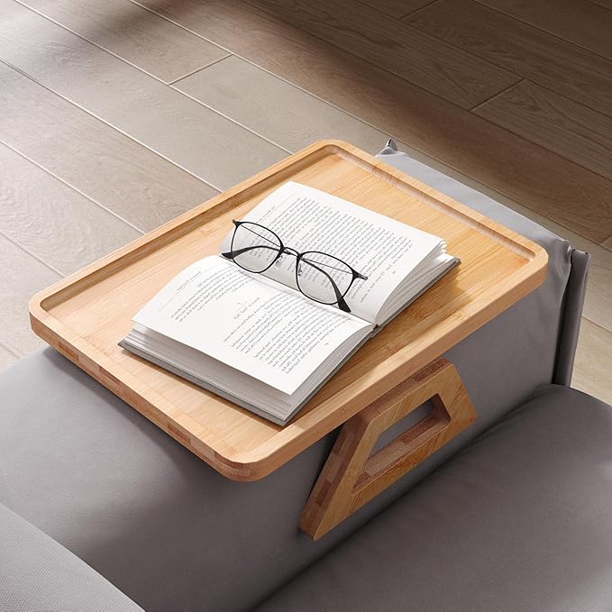 Couch Arm Tray, Bamboo Folding Sofa Tray, Sofa Armrest Trays Clip-On Couch Desk