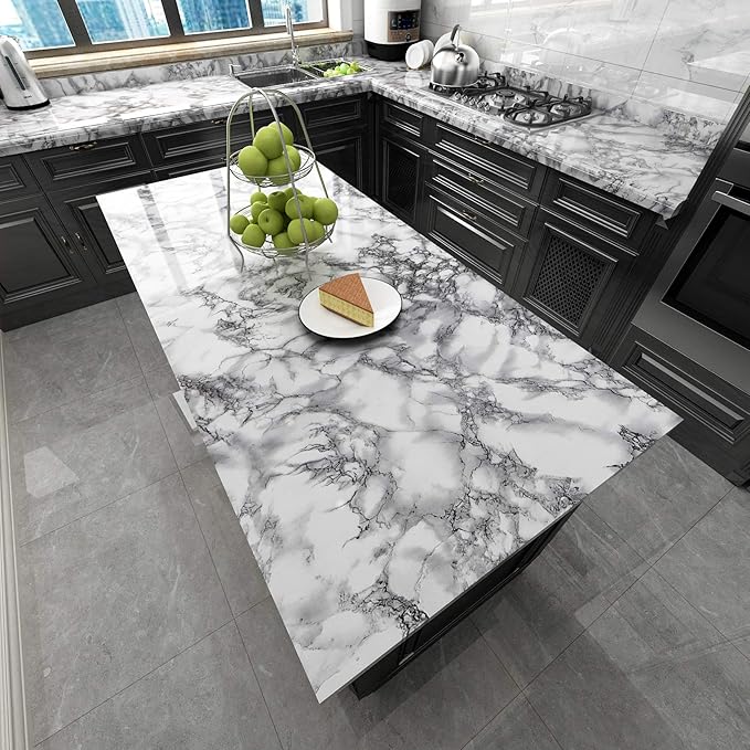Livelynine Marble Wall Paper Kitchen Countertop Peel and Stick Wallpaper