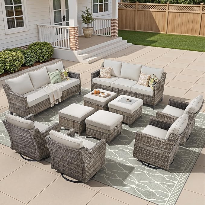 10 Piece Patio Furniture Set-High Back Outdoor Furniture Set Sectional Sofa