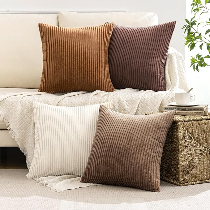 MIULEE Boho Farmhouse Throw Pillow Covers 18x18 Inch Set of 4 Rustic Mordern