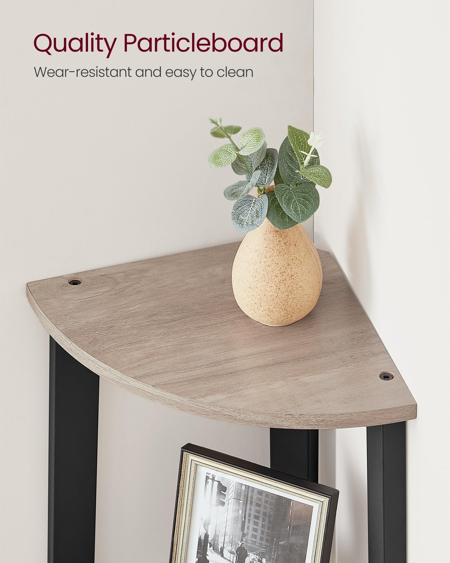 VASAGLE Corner Shelf Stand, 4-Tier Corner Bookshelf, Industrial Ladder Shelf, Plant Stand for Living Room, Office, Kitchen, Greige and Black ULLS034M01