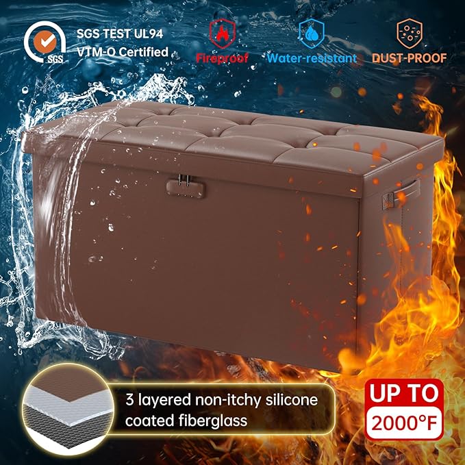 ENGPOW Storage Ottoman Bench, Fireproof Folding Bench
