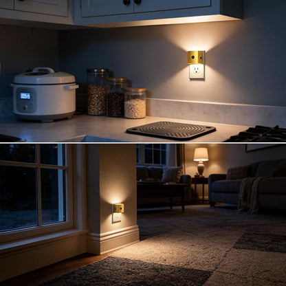 DORESshop LED Plug in Night Light, Motion Sensor Dusk to Dawn Night Lights Plug into Wall, Dimmable Warm White LED Nightlight with Up & Down Lighting, Soft White Nightlight for Bathroom