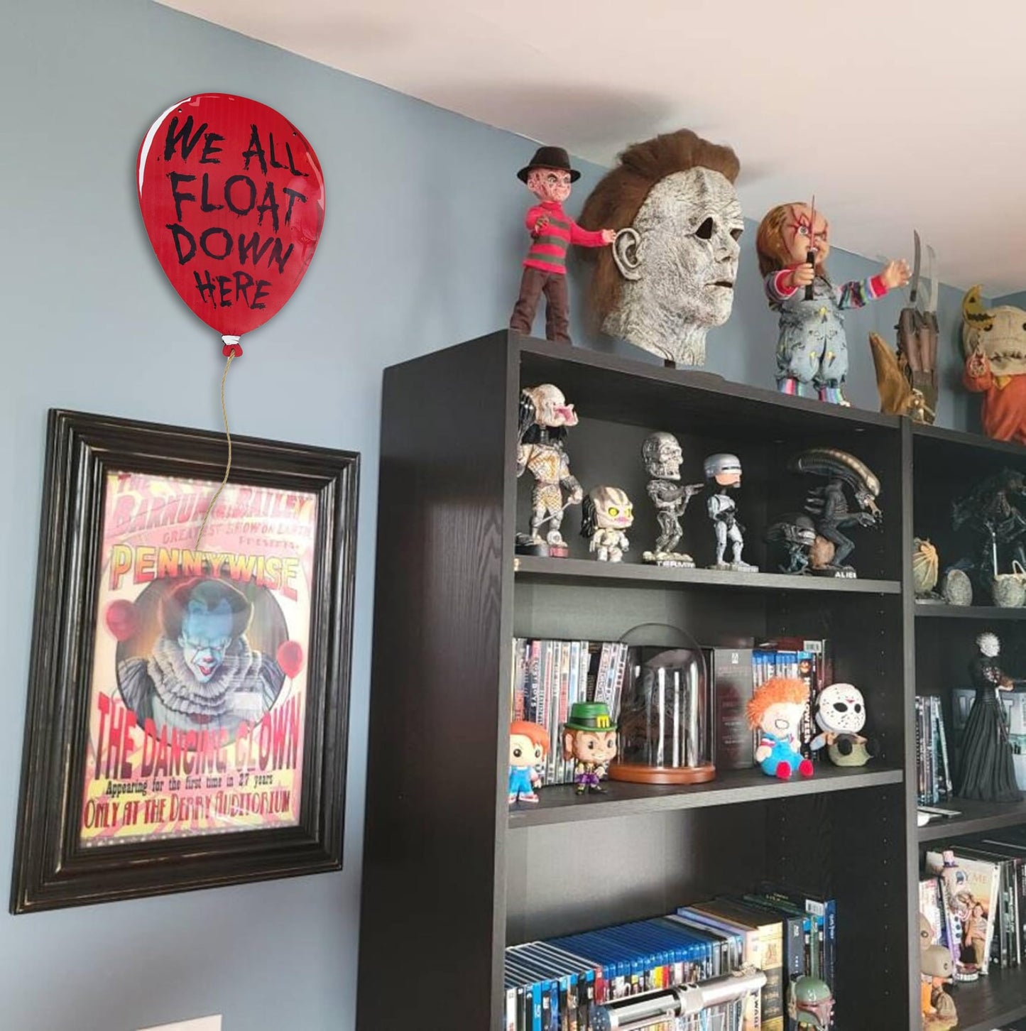 Flinelife We All Float Down Here Horror Decor,16x12,The Clown Balloon Hanging Sign - Perfect For Horror Movie Fans