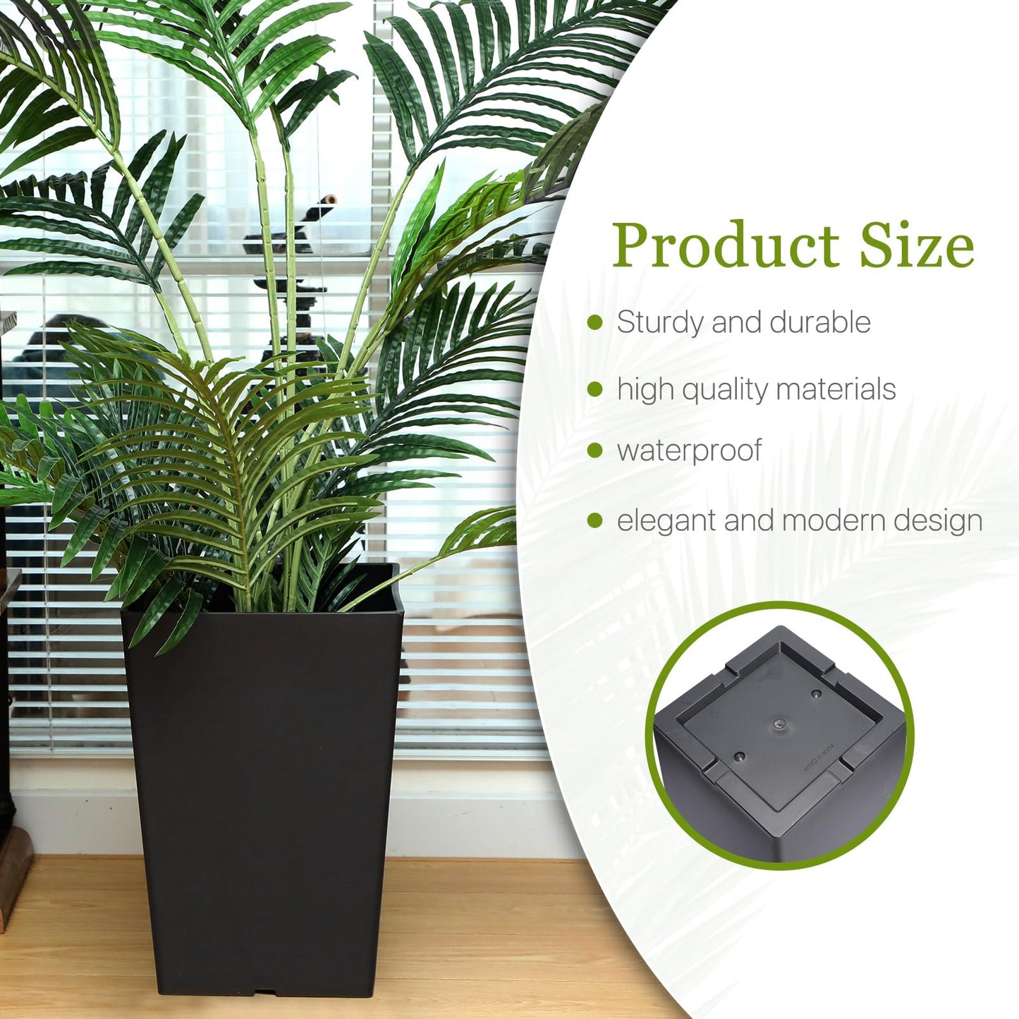Briwooody Set of 2 15.75 Inch Large Taper Planters Outdoor Indoor Tall Resin Flower Pots with Drainage Holes Modern for Front Door Patio Backyard Plants(Black)