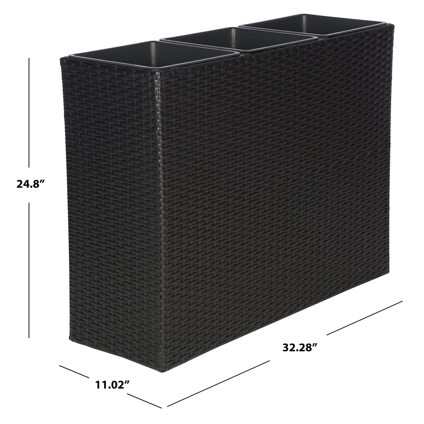 SAFAVIEH Outdoor - Rita Black Wicker 3-Tier Plant Stand with Baskets, Vertical Flower Rack Planter Shelf for Patio, Balcony, Garden, 32.28"W x 11.02"D x 24.8"H (PAT7705A)