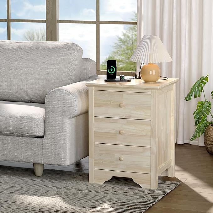 Bonnlo Unfinished Rubber Wood Night Stand Set 2