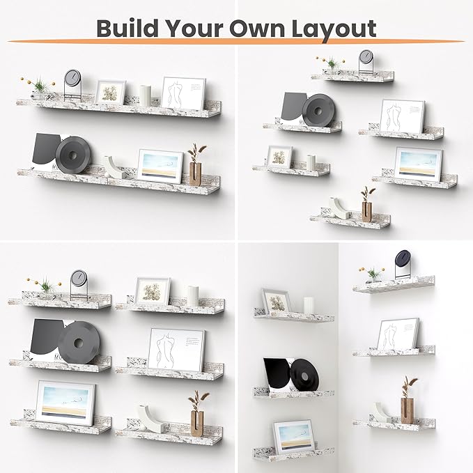 upsimples Floating Shelves for Wall, Wall Shelves for Decor Storage Set of 6
