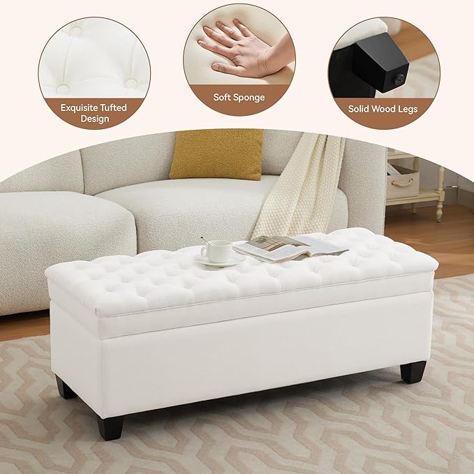 WUTUTUEE 51" Fabric Storage Ottoman Bench, Upholstered Rectangle End of Bed