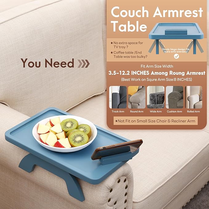 SINWANT Couch Arm Table, Bamboo Sofa Clip on Tray Tables, Sofa Armrest Tray