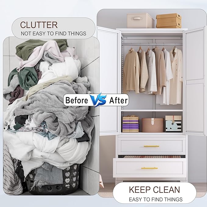 erosoei Metal Armoire Wardrobe Closet, 71 "Metal Clothing Storage Cabinet