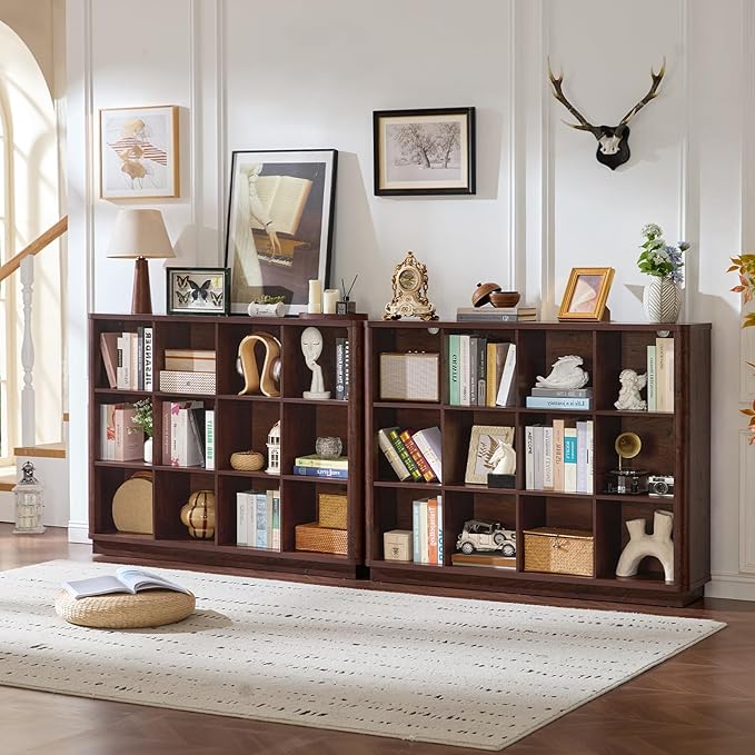 Joaxswe 12 Cube Storage Organizer, Wood Floor Standing 3-Tier Cubby Bookcase