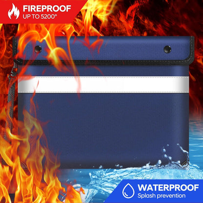 Fireproof Money Bag for Cash 11"x7.7",Upgraded 5200℉ Insulated Water Fire Proof Pouch with Water-resistant Zipper,Fireproof Envelopes for Important Documents,Valuables (Blue)