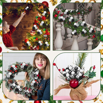 Syhood 12 Set 7.9 Inch Christmas Ball Ornaments on Wired Picks Shatterproof Xmas Ball Picks for Christmas Tree Vase Wreath Stairs Garland Decoration Supplies(Black,Silver,White,Plastic)