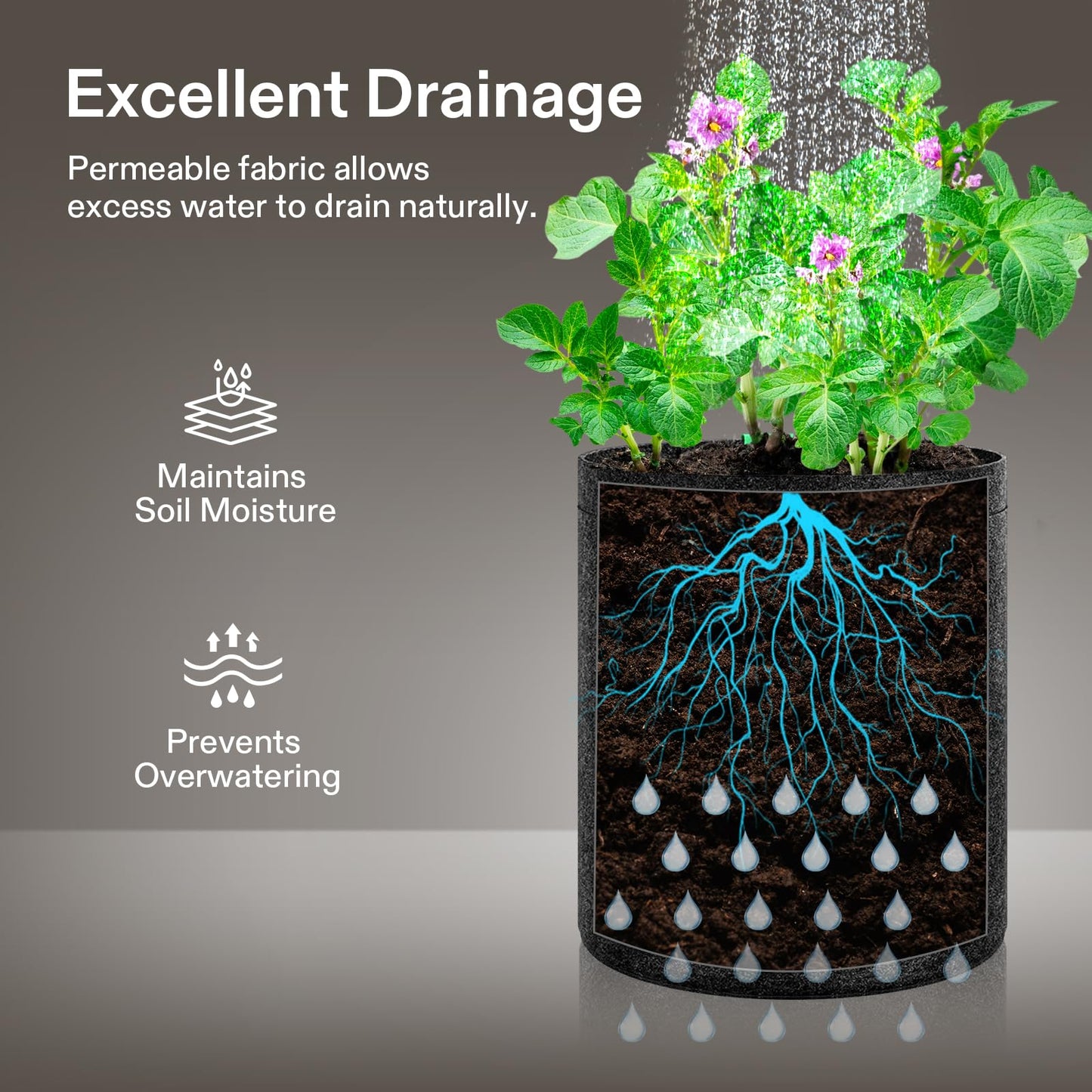 VIVOSUN 5-Pack 1 Gallon Grow Bags, Fabric Pots with Self-Adhesion Sides for Transplanting