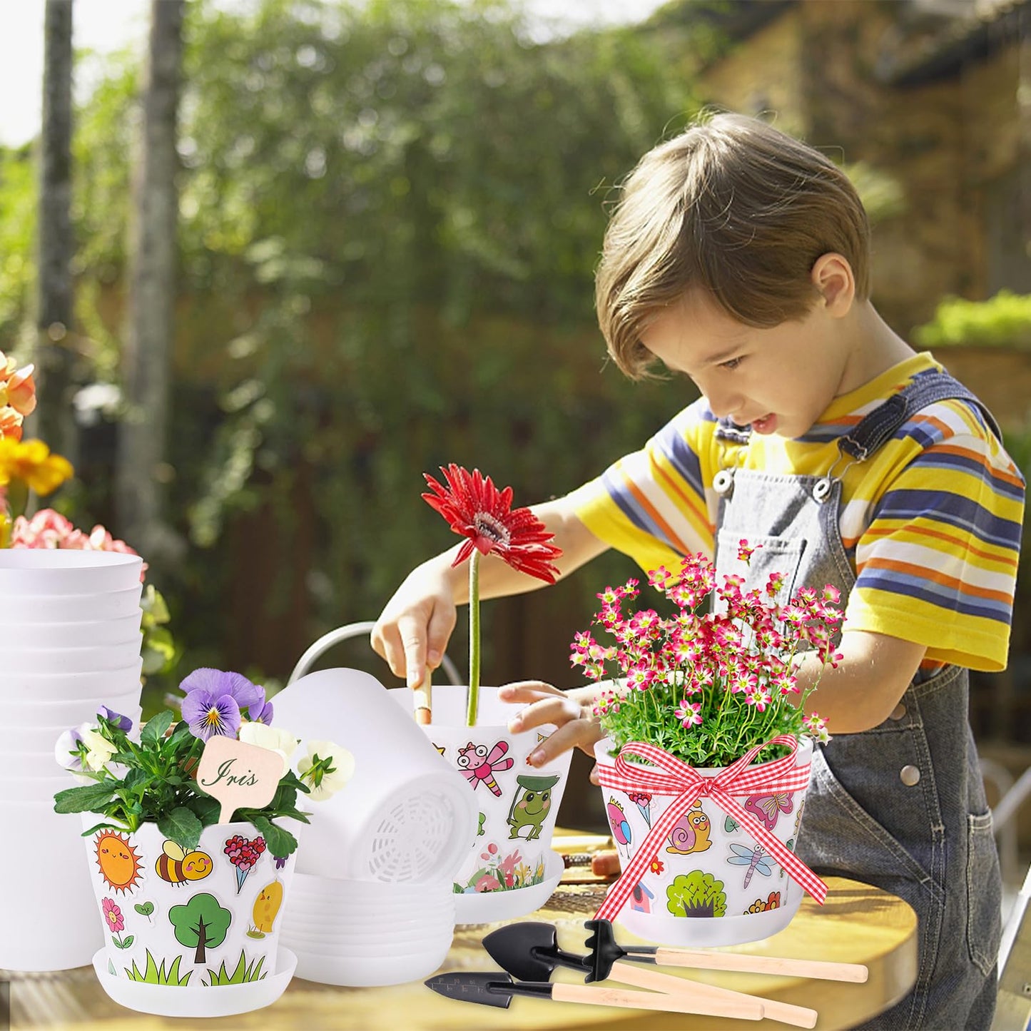 Aweyka 30 Pack Garden Plastic Pot Craft Kit DIY Flower Plant Crafts Nursery Pots with Stickers Flower Planting Growing Kit for Spring Summer Home Classroom School Creative DIY Art Project Activities