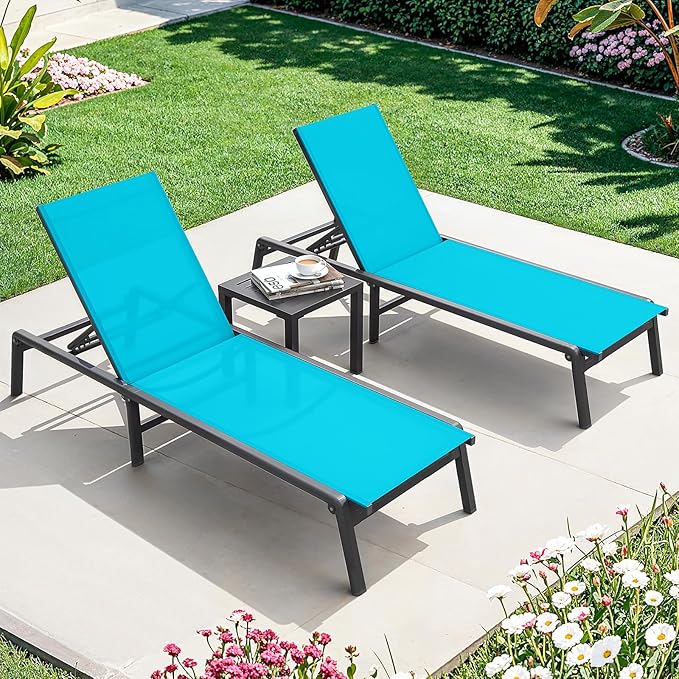 Aluminum Chaise Lounge Chair Outdoor, Foldable & Assembly Free Outdoor Lounge
