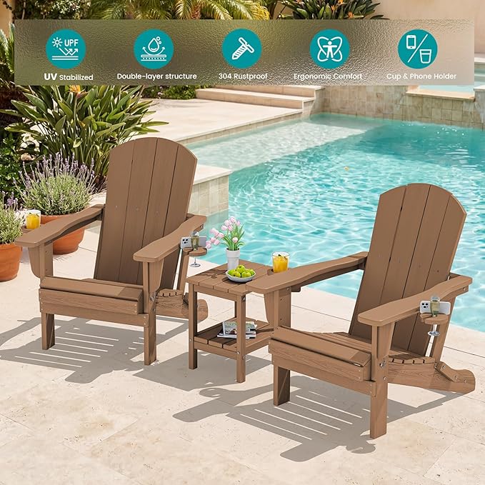 SERWALL Adirondack Chair with Cup Holders