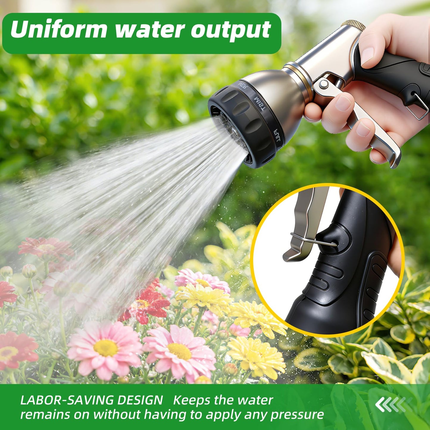 ARXIVE Garden Hose Nozzle,Heavy Duty High Pressure Hand Sprayer,100% Metal Water Hose Sprayer Nozzle with 7 Spray Patterns for Watering Garden,Lawns,Car Washing and Pet Washing