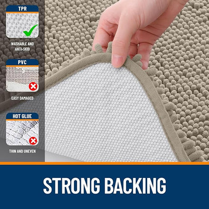 OLANLY Bathroom Runner Rugs 59x20, Soft Absorbent Chenille Bath Rugs, Rubber Backing Quick Dry, Machine Washable Long Bath Mats for Bathroom Floor, Tub and Shower, Home Decor Accessories, Warm Taupe
