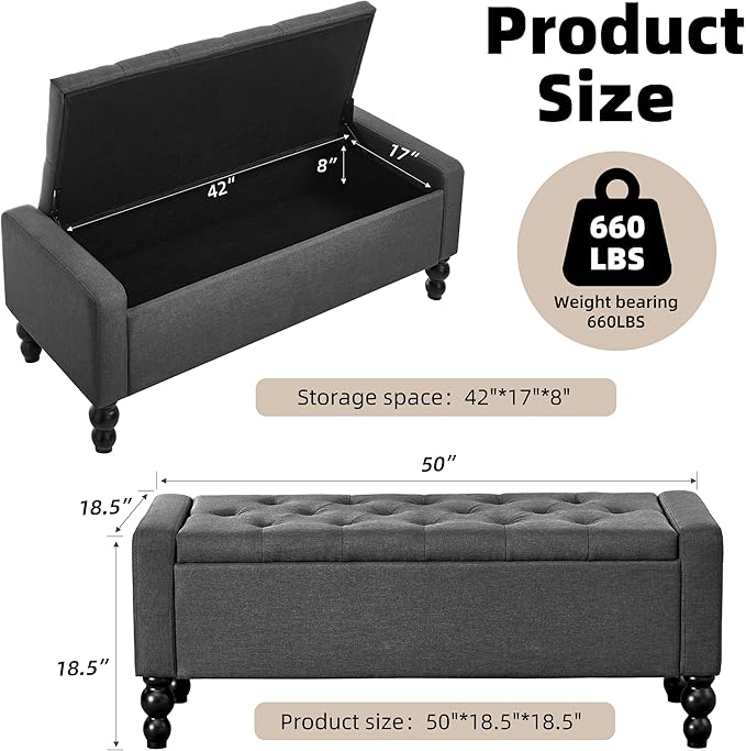 50" W Storage Ottoman Bench