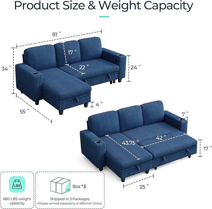 LINSY HOME Sectional Sleeper Sofa