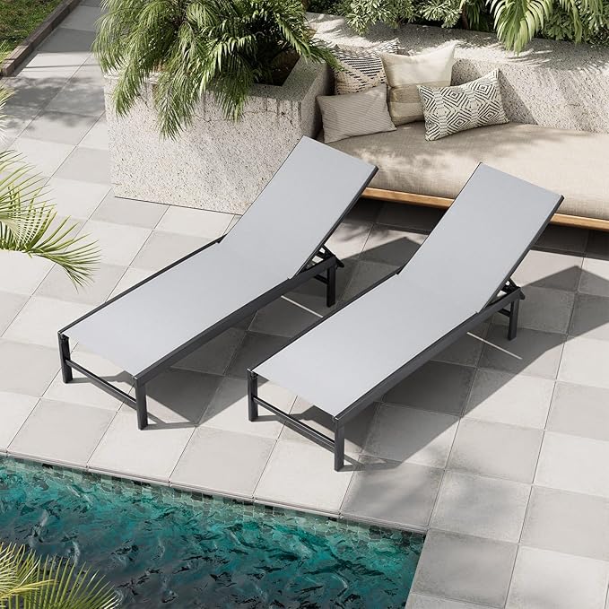 Crestlive Products Chaise Lounge Chair Outdoor Set of 2, Adjustable 5 Positions