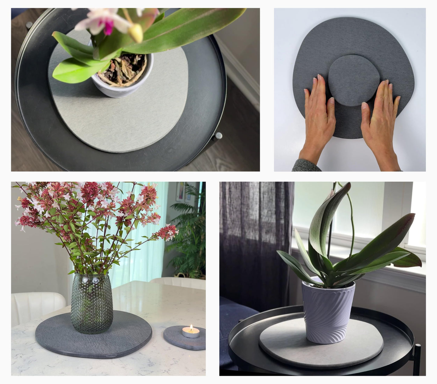 Stone Plant Saucer Set 1 Small 5 in + 1 Large 11.5 in, Absorbent Diatomaceous Earth Plant Tray for Indoors, Plant Pot Saucer with Silicone Feet, Grey Slate Water Absorbing Planter Tray