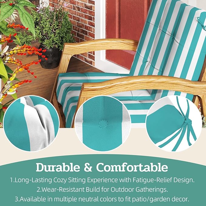 Outdoor Chair Cushions Set of 2, High Back Soft Seat Pad