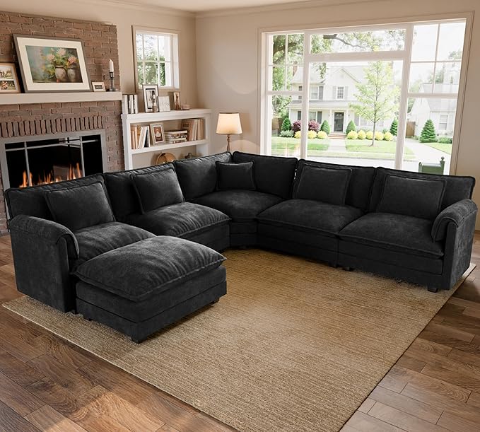 ELUCHANG 114" Oversized V-Shaped Cloud Couch Modular Sectional Sofa